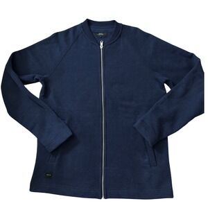 Makia Clothing Company Mens Navy Blue Full Zip Cotton Bomber Jacket Size L